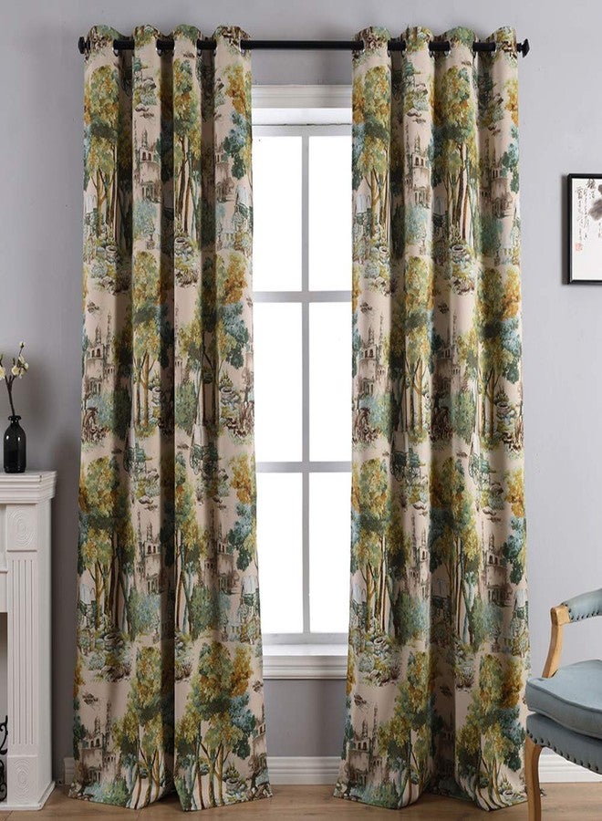 Kotile Forest Artistic Oil Painting Print Rustic Vintage Decor Collection Blocking Draperies 2 Panels 84 Inch Length, Grommet Thermal Insulated Room Darkening Curtains for Living Room - Image 1